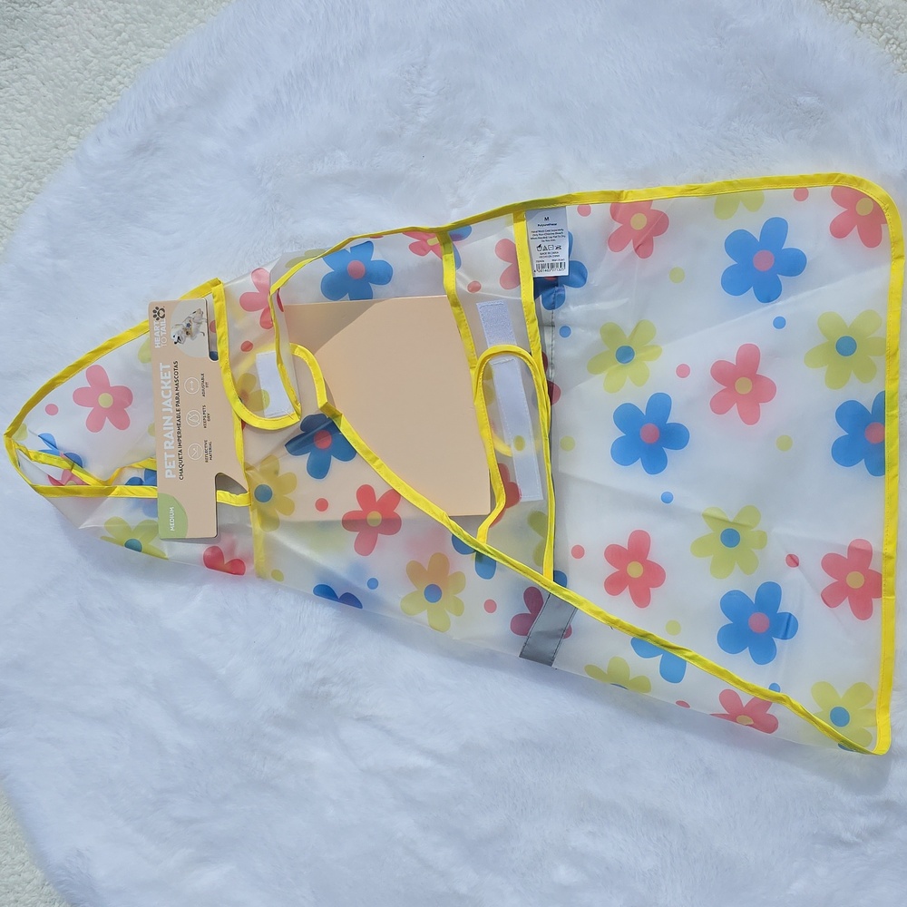 Dog Rain Coat Jacket Reflective Medium Adjustable Velcro Spring Floral 🌸🐕🏵